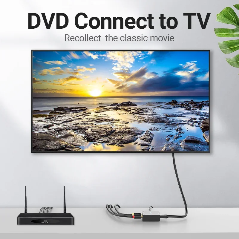 Конвертер Vention AV в HDMI Видеоадаптер HDMI в RCA с кабелем питания Mini USB для ТВ-приставки, проектора, игровой консоли HDMI в AV