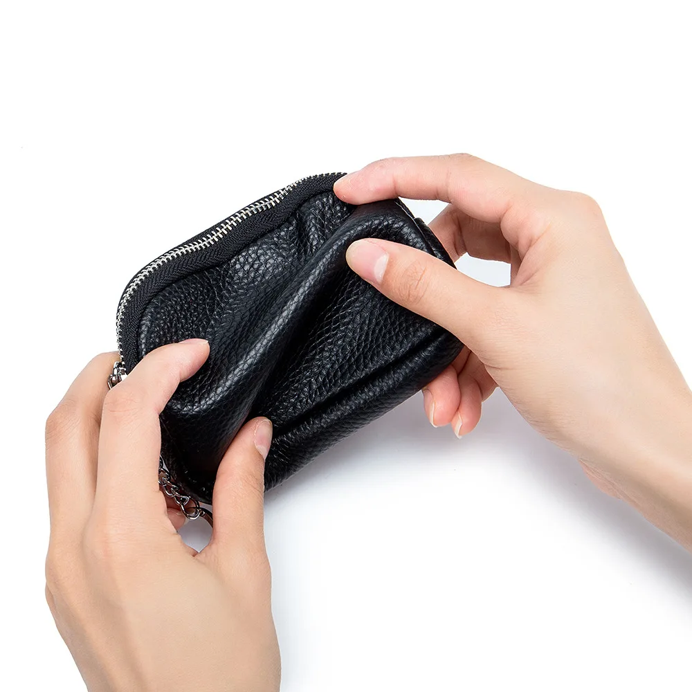 Women's Portable Lightweight Coin Purse & Mini Key Pouch - Simple Soft Leather Zippered Bag for Everyday Carry