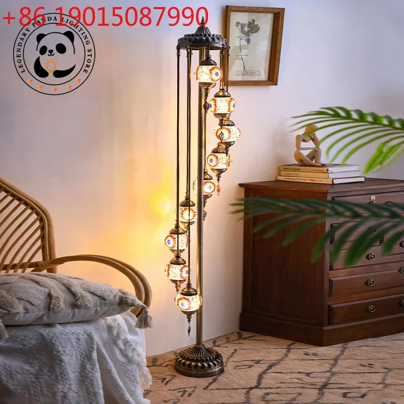 

Vintage Mosaic Glazed Floor Lamps Retro Home Decor Handcrafted Art Lampshade Glass Modern Romantic Bedroom Bedside Stand Lights
