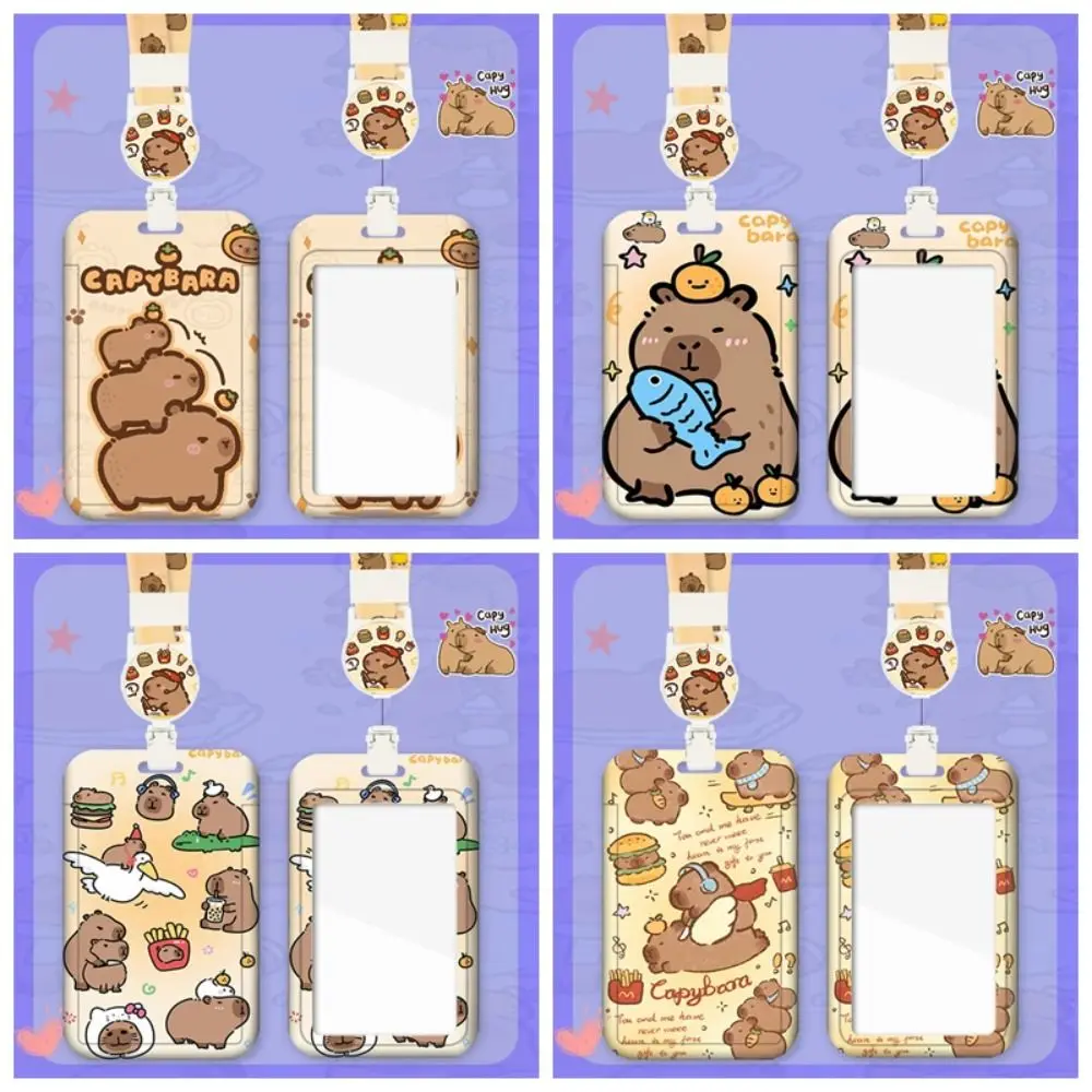 High Quality Cartoon Card Holder Cute Capybara ID Holders with Lanyard Plastic Card Cover