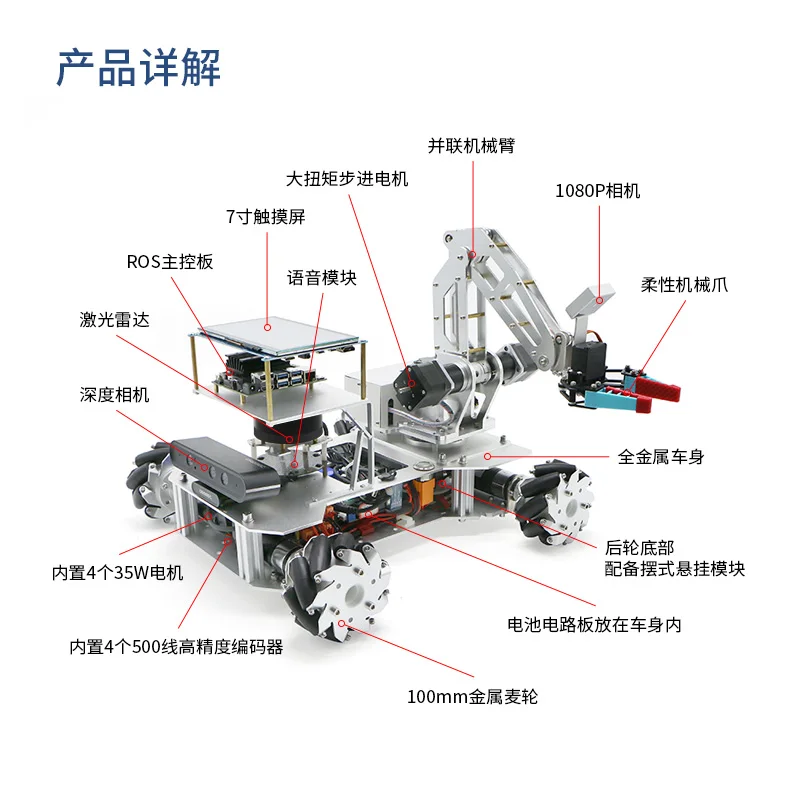 ROS robotic arm robot McNamp four-wheel drive differential car automatic navigation driving Jetson Nano