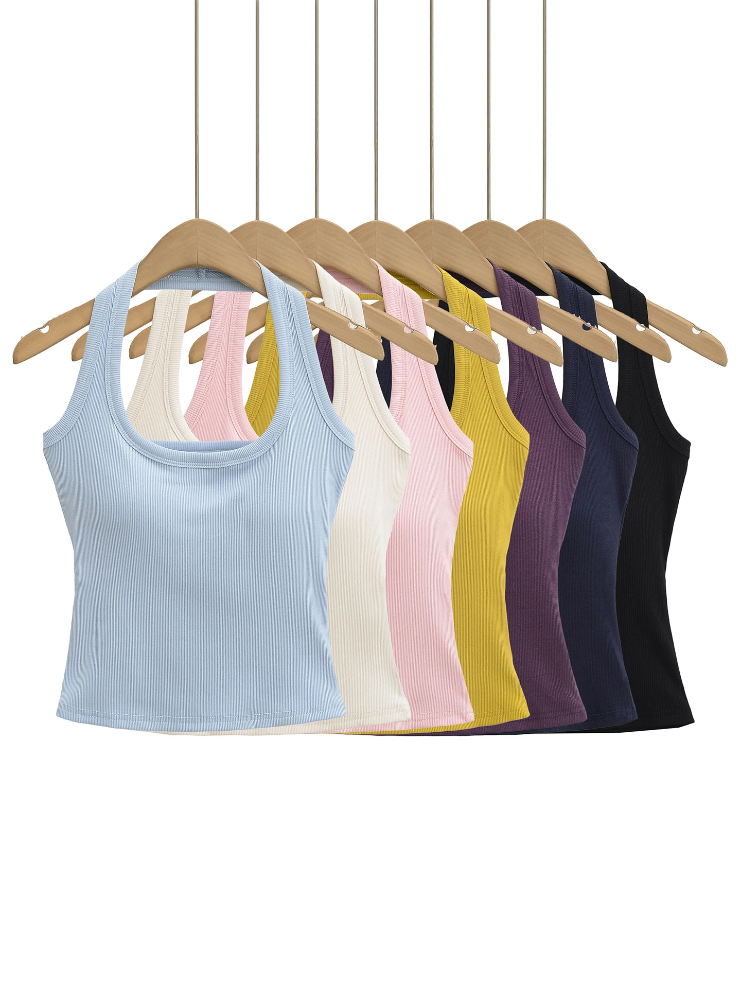 توب رياضي صيفي رقيق بتصميم أمريكي عصري، بدون ظهر، ضيق، مصنوع من مزيج القطن، مع حشوة للصدر #2