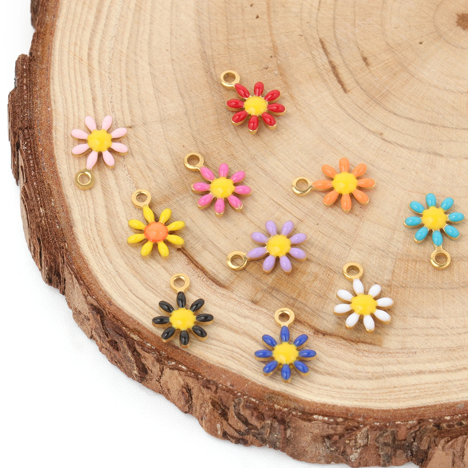 Kleurrijke Kleine Daisy Vorm Hangers 7X10Mm Roestvrijstalen Bedels Voor Het Maken Van Sieraden Diy Ketting Accessoires 5 Stuks