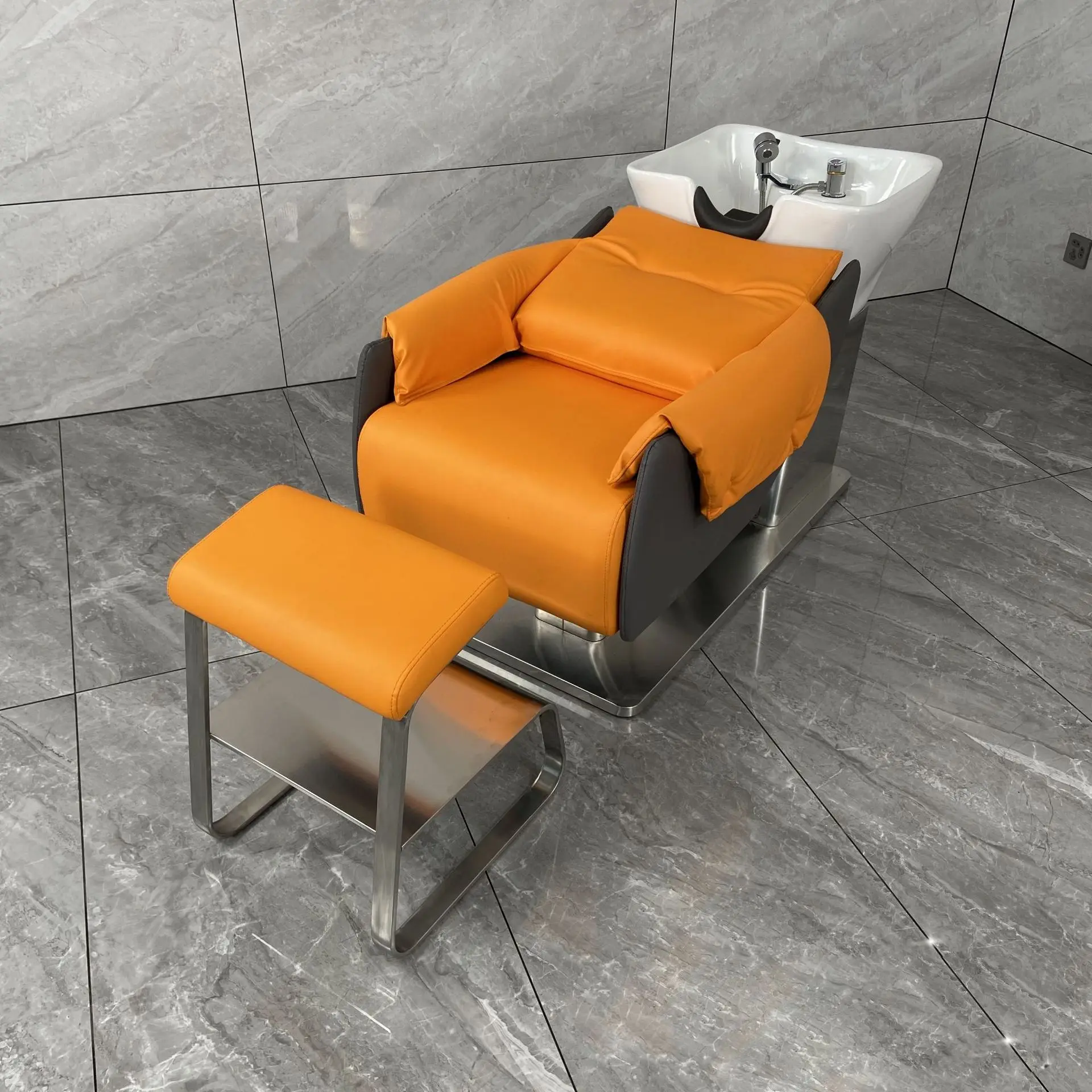 Shampoo bed barber shop hair salon special deep ceramic basin new simple hair salon half lying flush bed