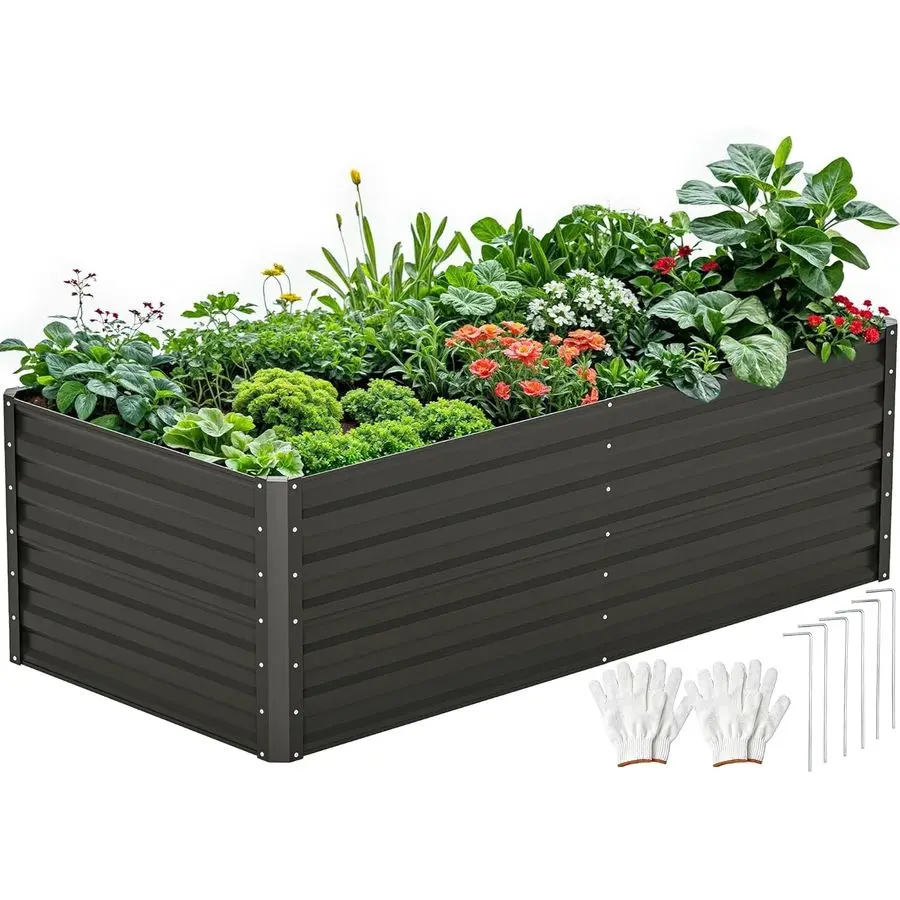 

Комплект для приподнятой грядки 6 x 3 x 2 фута, оцинкованная уличная клумба с перчатками, большой металлический ящик-кашпо для овощей и цветов