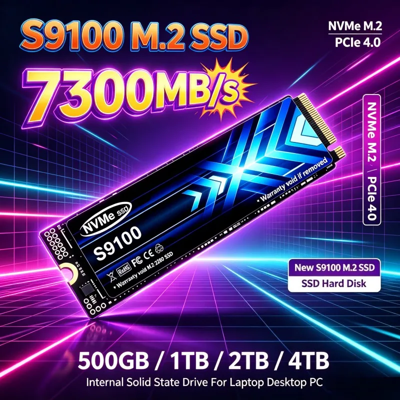 2026 New S9100 M.2 SSD Hard Disk, 2TB 4TB 500GB 7300MB/s NVMe M2 SSD PCIe 4.0 Internal Solid State Drive, For Laptop Desktop PC.