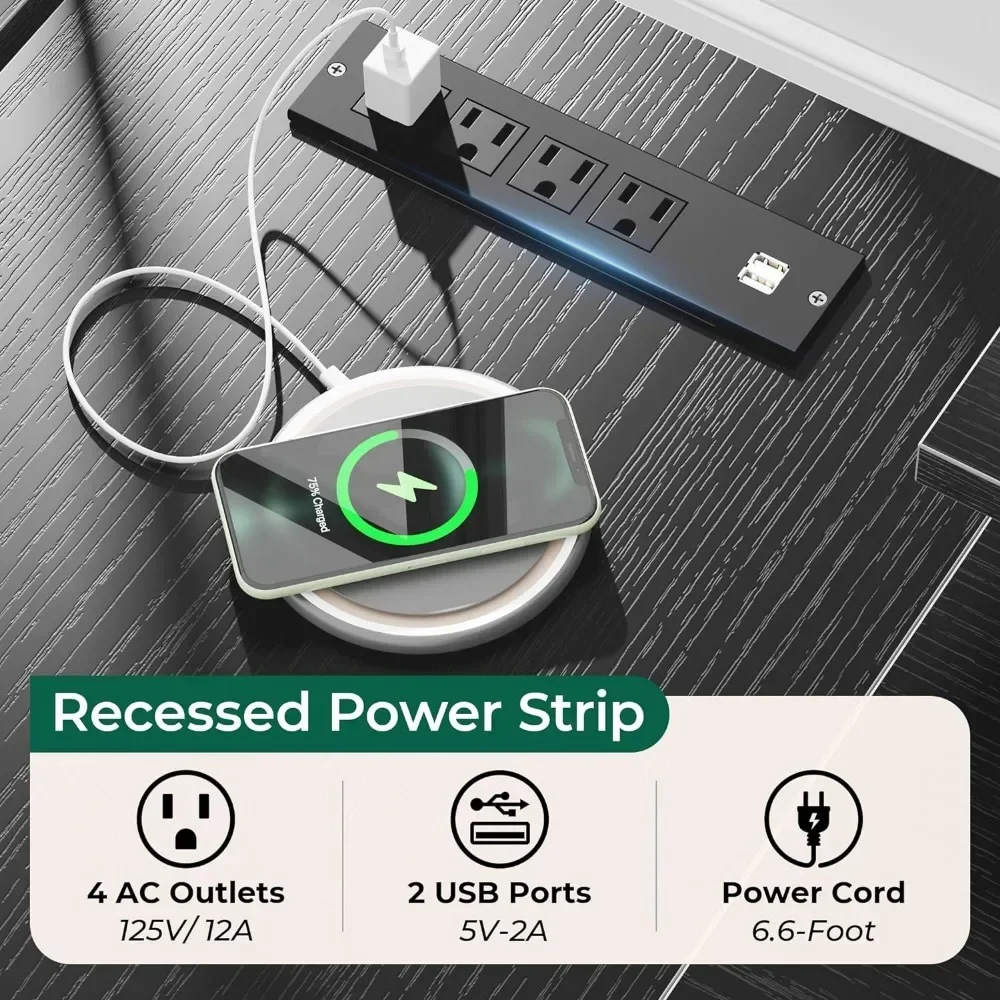 OEING Huuger L Shaped Computer Desk with Power Outlets & LED Lights, Reversible Computer Desk with File Cabinet