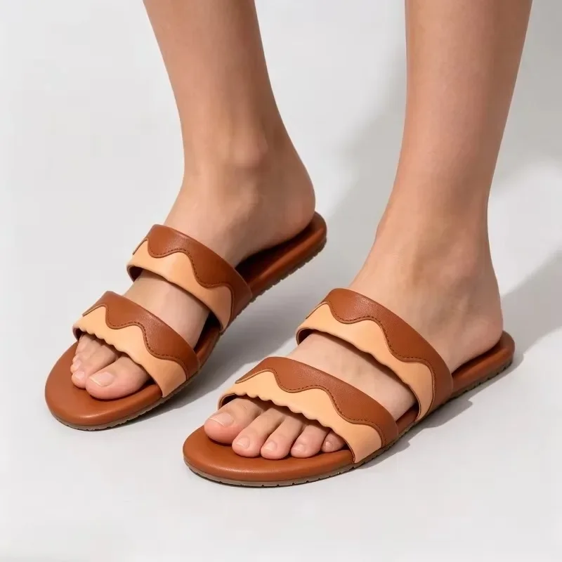 Unique Color Blocking Wave Women's House Slippers Fashion Round Toe Floor Noise Slippers Comfortable Non SlipLiving Room Slipper