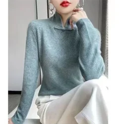 Autumn and Winter Women's Pullover Solid Color Half High Neck Loose Fit Long Sleeve Sweater Knitted Underlay Fashion Tops