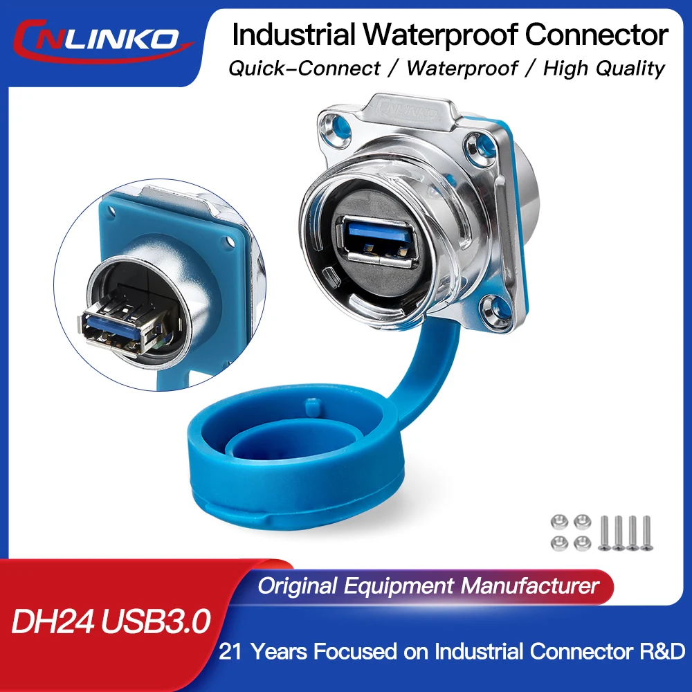 

CNLINKO M24 USB3.0 Female Waterproof Connector USB Metal Socket Connector 1.8A Receptacles Jacks for Video Audio Data Transfer
