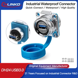 CNLINKO M24 USB3.0 Female Waterproof Connector USB Metal Socket Connector 1.8A Receptacles Jacks for Video Audio Data Transfer