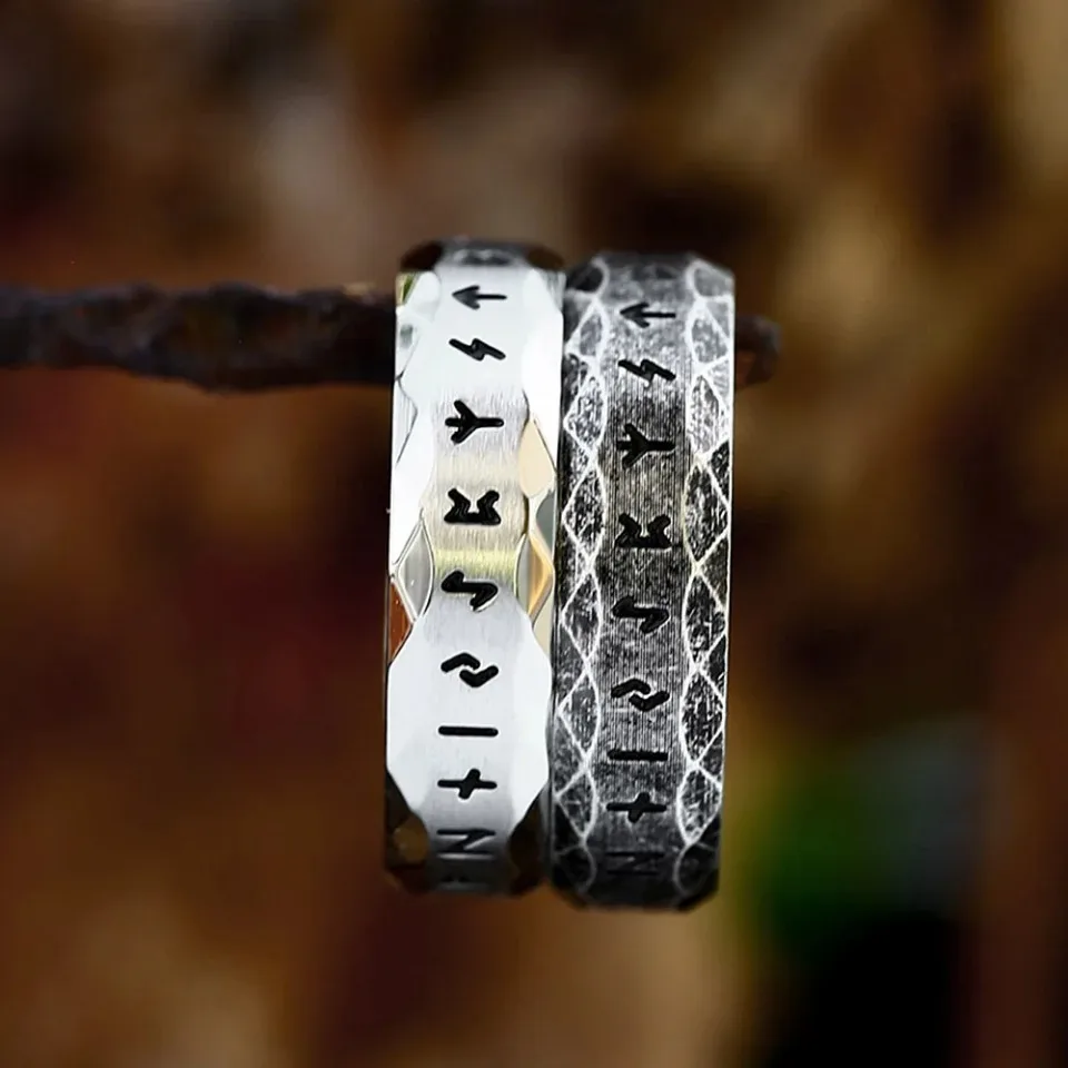 خمر بسيط فايكنغ رون الدائري للرجال النساء 316L الفولاذ المقاوم للصدأ الشمال أودين رون خواتم زوجين خاتم هدايا مجوهرات أنيقة بالجملة #3