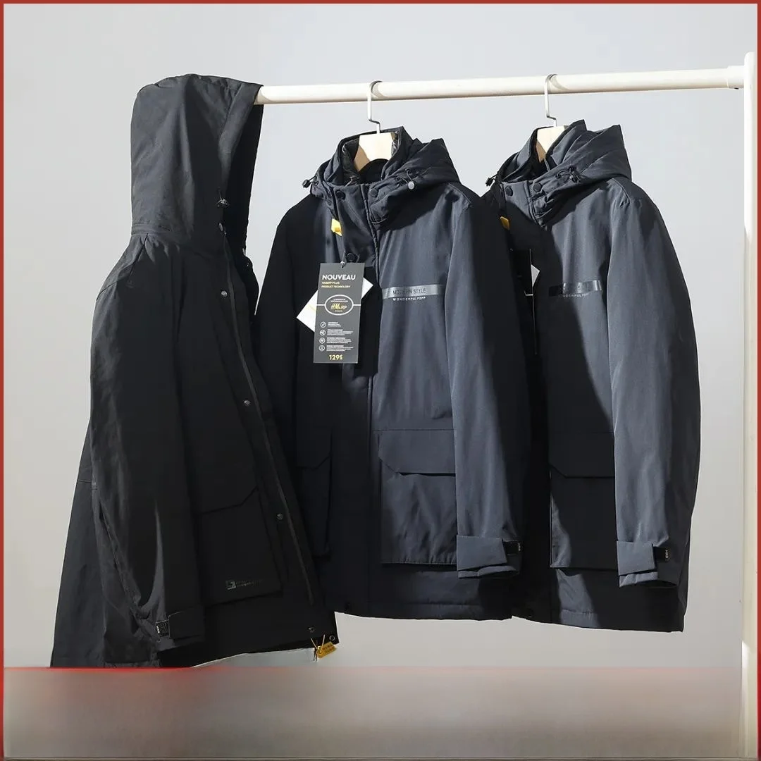 

Men's Outdoor Tee-in-One Hooded down Jaet 90% Goose down Quilted Long Coat Youth Sle Regular Length Color