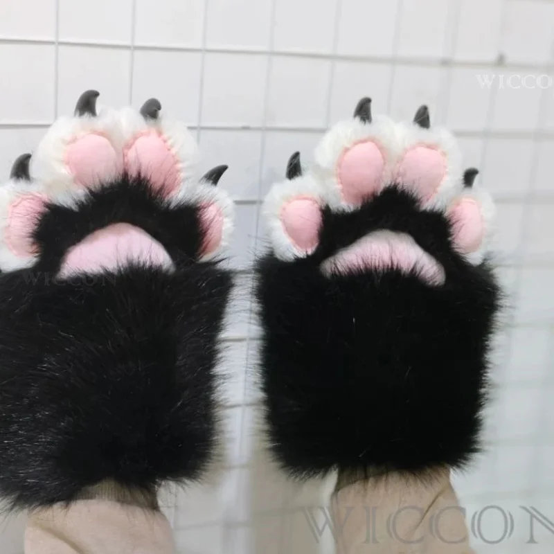 

2025 yiyi2024 меховой костюм кигуруми кошачьи лапы мультфильм плюшевый пушистый косплей комплект костюм ногти тигровые когти полный палец лоскутное шитье 2 шт.