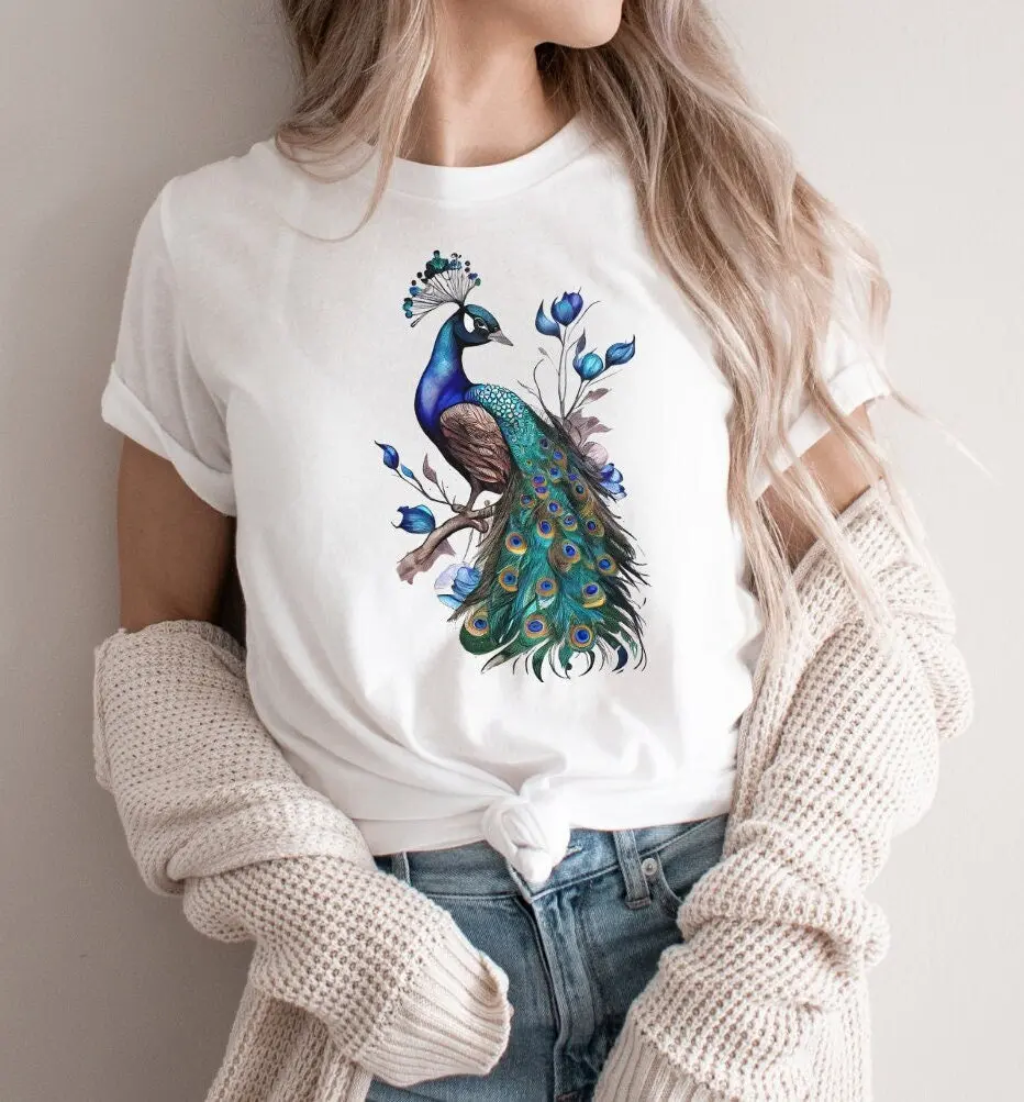 Peacock T Shirt Floral Bird Feather Lover Animal Boho