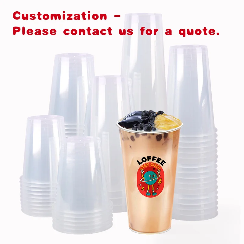 

custom.LOKYO 32 oz Cold Drinks Cups with Lids 90mm Hard Injection PP Plastic Custom Printed Bubble Tea Milkshake Custo