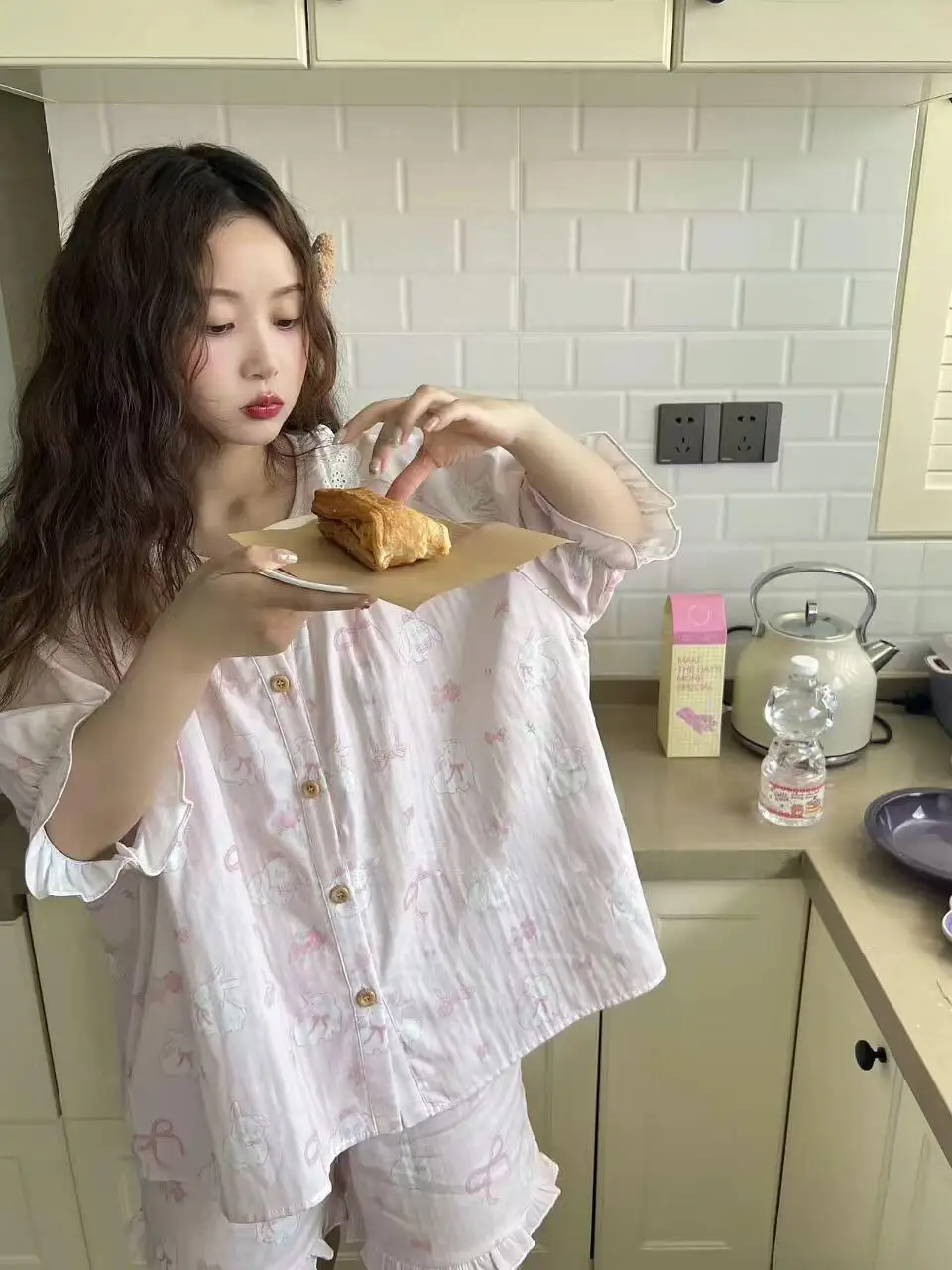 

Летний комплект одежды Sweet Cute Rabbit, женская тонкая домашняя одежда ort Sve, носимые брюки для улицы, брюки с мультяшным рисунком