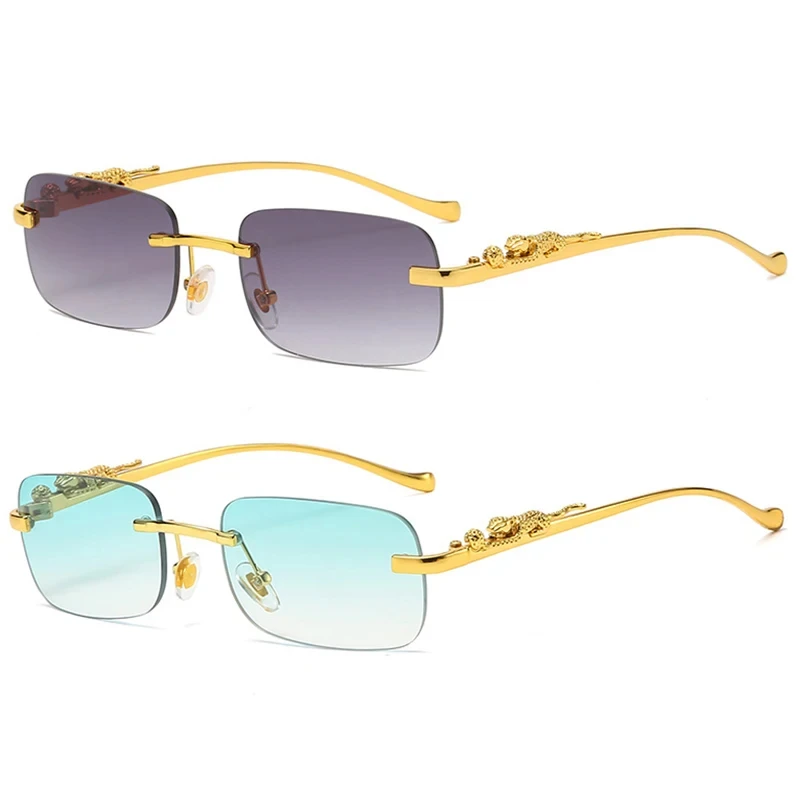 New Rimless Rectangle Vintage Metal Leopard Head occhiali da sole Fashion Frameless occhiali colorati Shades per donna uomo