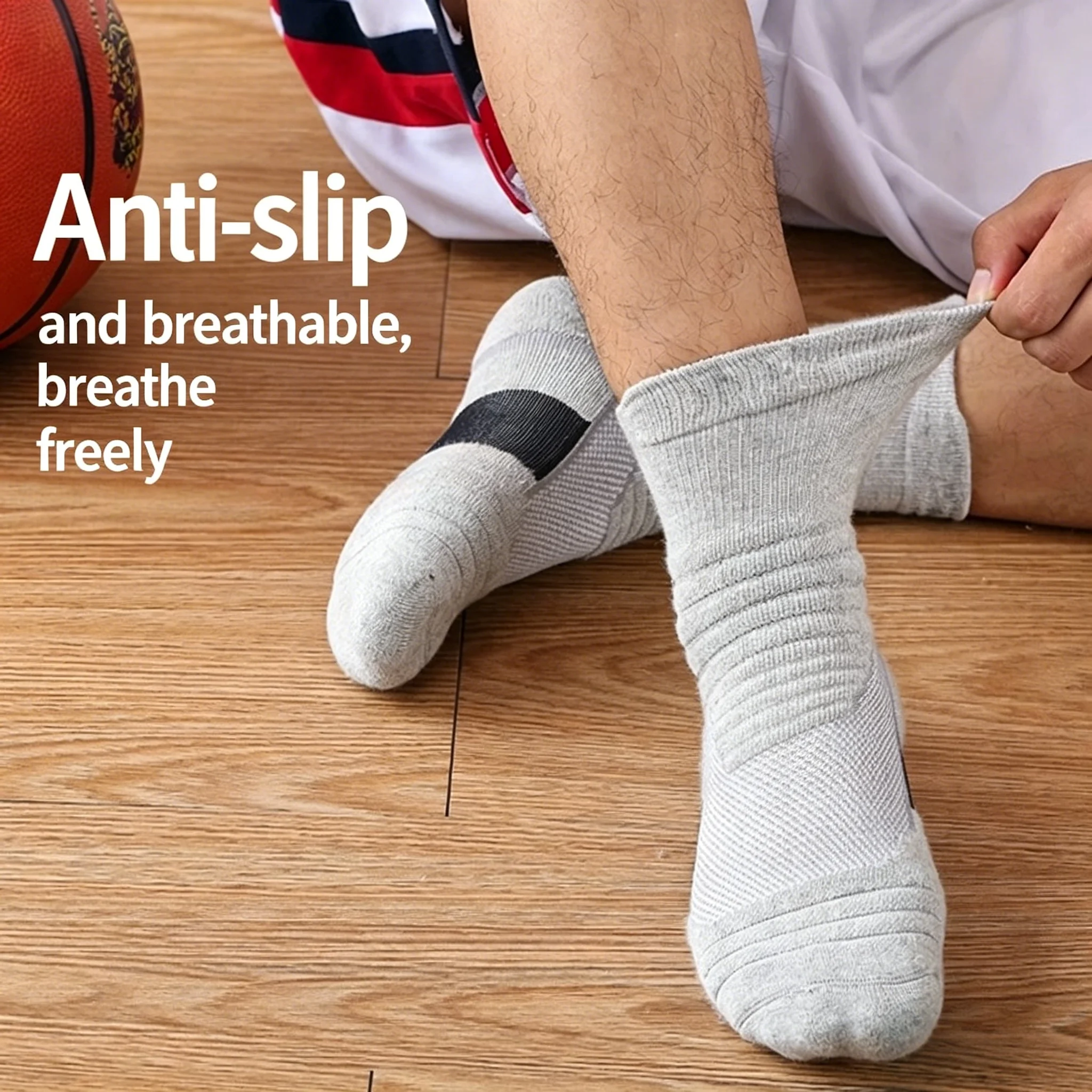 Men's Mid Tube Sports Socks, Badminton Running, Outdoor Socks, Woolen Socks, Sweat Absorbing and Anti Slip Basketball Socks