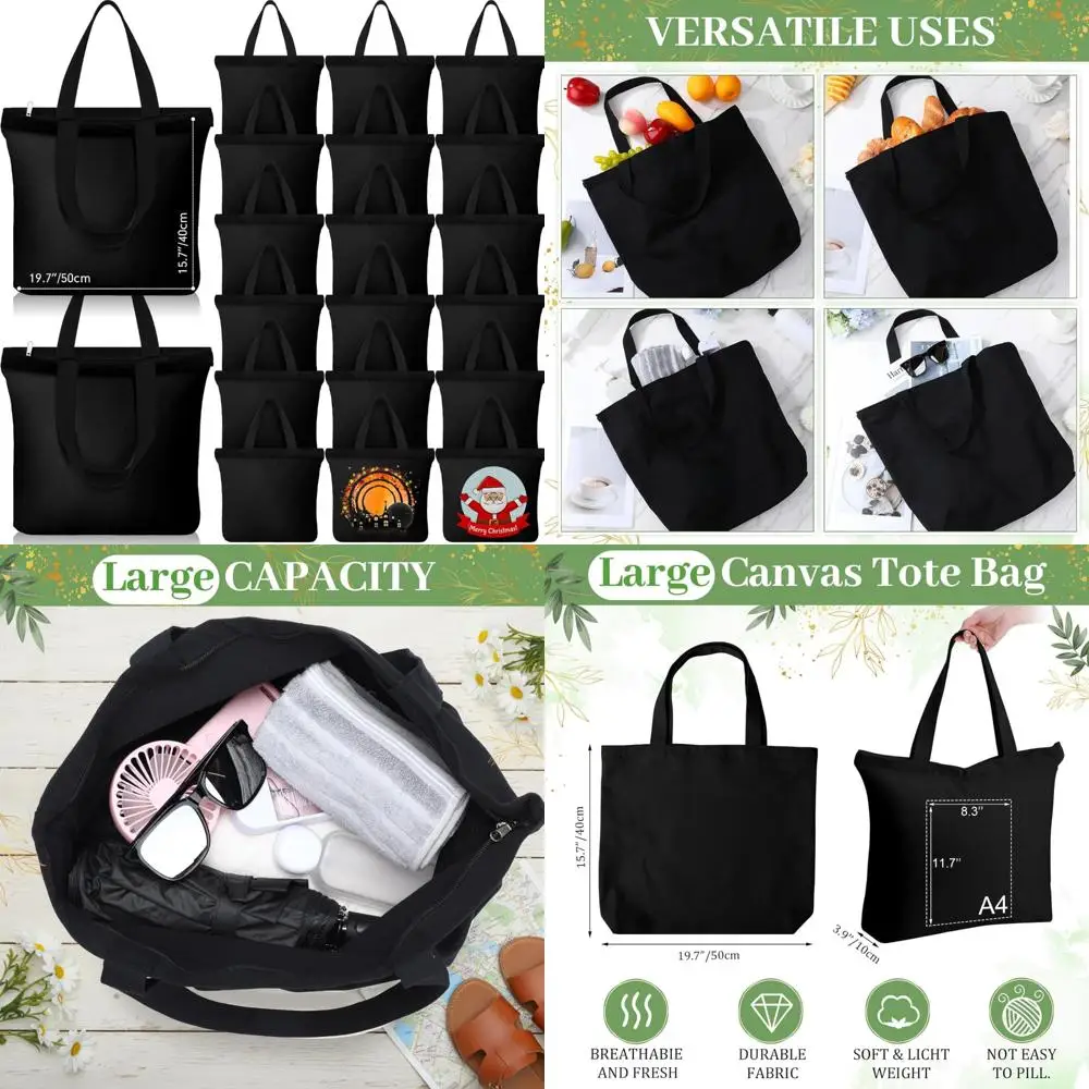 حقائب قماش كبيرة جدًا - 20 قطعة من أكياس القطن الفارغة مقاس 19.7 × 15.8 بوصة مع مقابض بسحاب لتسوق البقالة والقابلة لإعادة الاستخدام