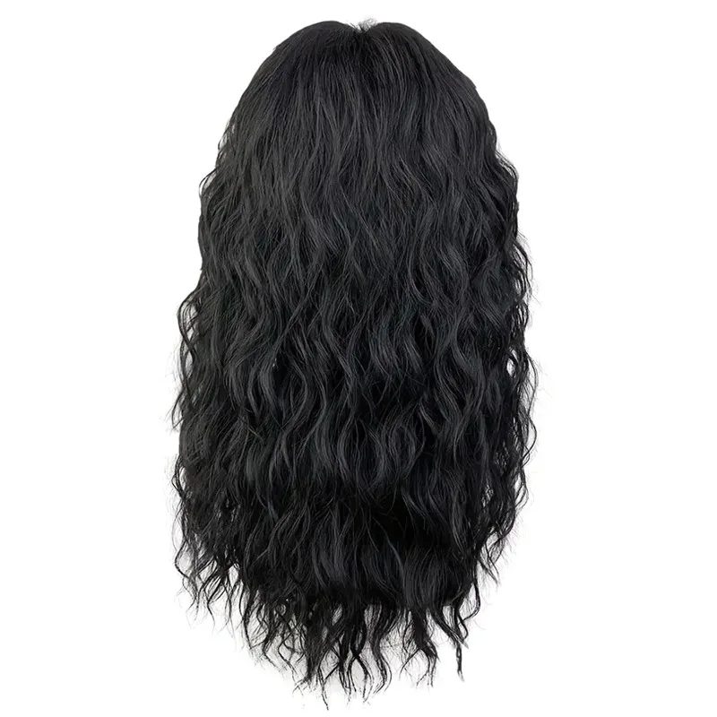 18 Inch Synthetic Rock Wig Men/Women Black White Bangs Long Wavy Curly Wig Party or Halloween Wig