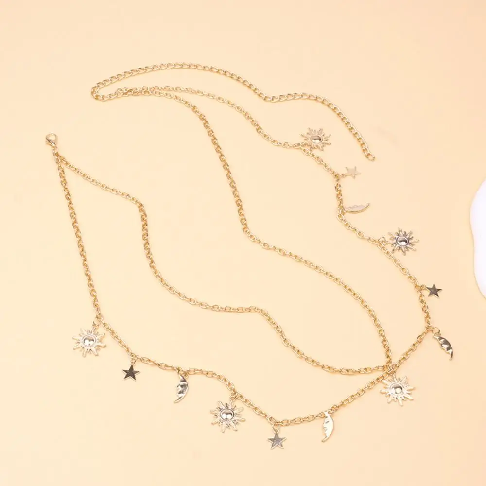 ファッション太陽月星タッセルパンクウエストチェーンヴィンテージレトロダブルデッキチェーンベルトヒップホップ合金ウエストバンド女性用