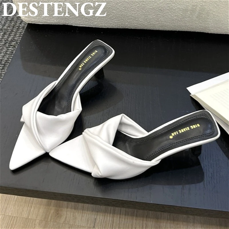 

Women High Heels Slippers Cowboy Sandals Sexy Woman Shoes Pointed Toe 2025 Summer Designer Pumps Open Toe Trend Dress Sandalias