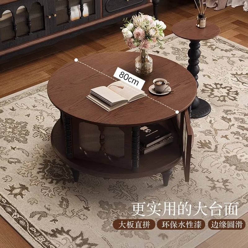 طاولة القهوة الفرنسية الرجعية الخشب الصلب مزيج شقة صغيرة غرفة المعيشة المنزل الأمريكية الخفيفة الفاخرة المستديرة