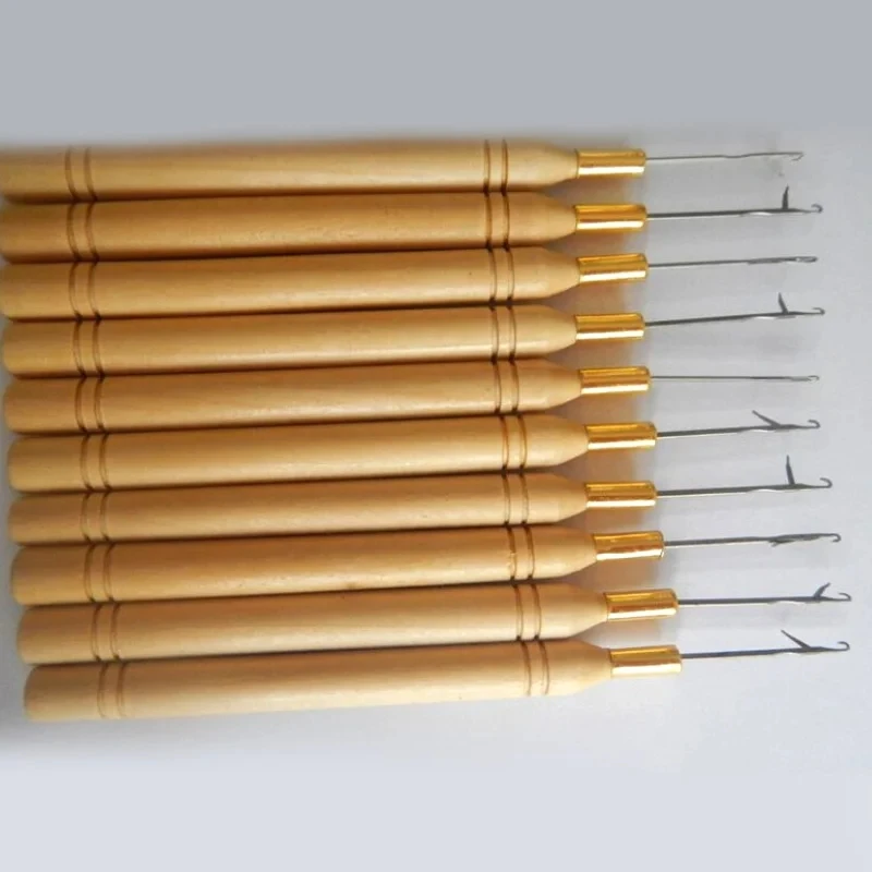 1/3/6/12PCS Haken Nadel Werkzeuge Holzgriff Haken Nadel Spitze Perücke Machen Stricken Micro Ringe schleife Haar Verlängerung Weben – Detail 3