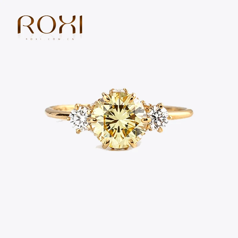 ROXI 925 Sterling Silver Round Yellow Shining Crystal Finger Rings For Women Girls Wedding Party Fine Jewelry anillos кольца