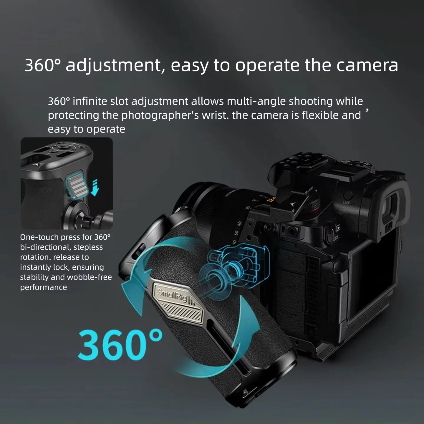 SmallRig 360° Slide Rail Universal Side Handle, Anti-Slip Professional Sliding Bar, Camera Cage Expansion Accessory  4359