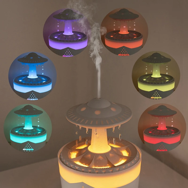 Rain Cloud Night Light Humidifier With Raining Water Drop Sound And 7 Color LED Light Essential Oil Diffuser