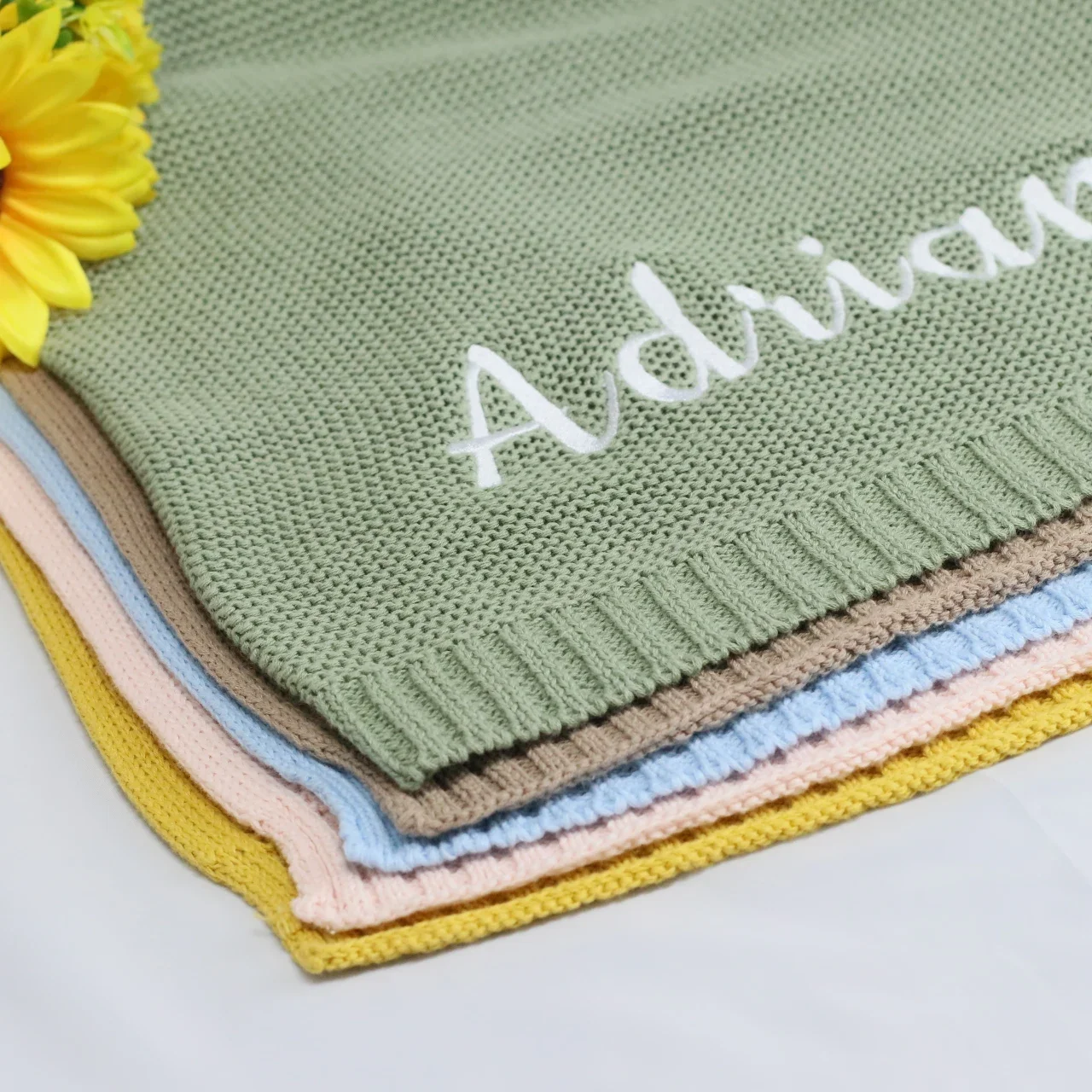 Personalized Knit Baby Blanket,Name Baby Blanket,Baby shower Gift,Embroidered Blanket Name,Newborn Baby Blanket,Cotton Knit blan