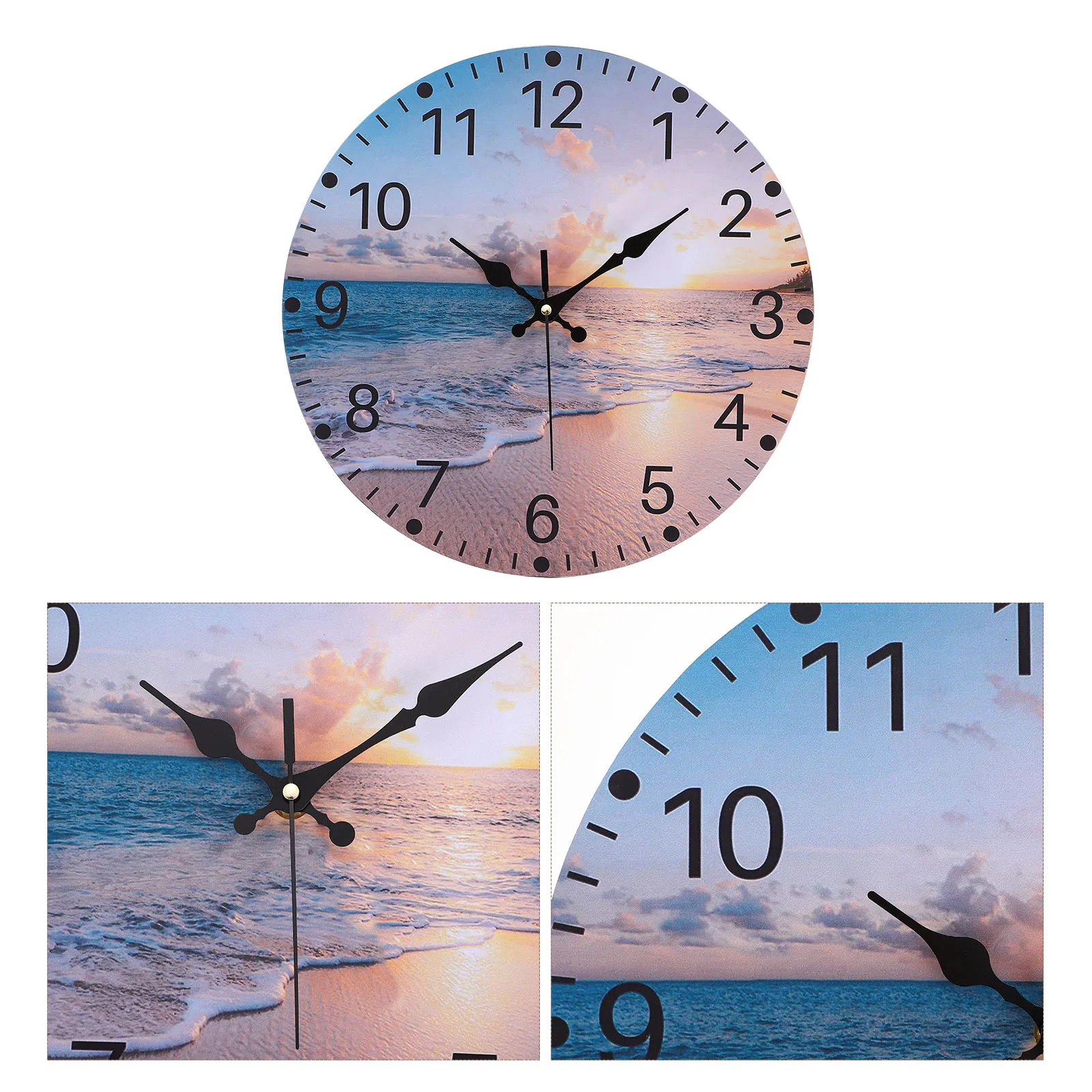 

Creative Beach Scenery Designed Wall Clock Silent Decorative Wall Hanging Clock for Home Living Room Bedroom Decor