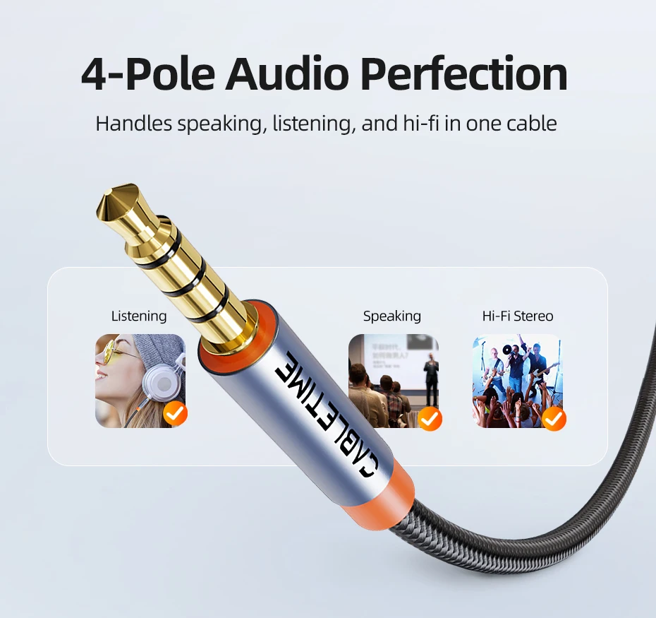 CABLETIME 3,5 mm Aux-Kabel 4-poliges TRRS 4-Leiter-Hilfs-Aux-Kabel für Telefon-Headset, Mikrofon, Auto, Musik, HiFi-Funktion, Audio – Detail 7