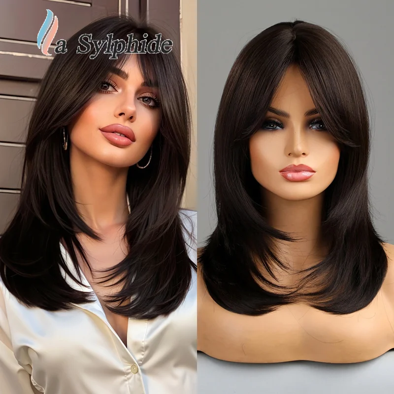European American women's wigs in golden brown multi-color, medium-length curly synthetic hair, stylish and natural-look