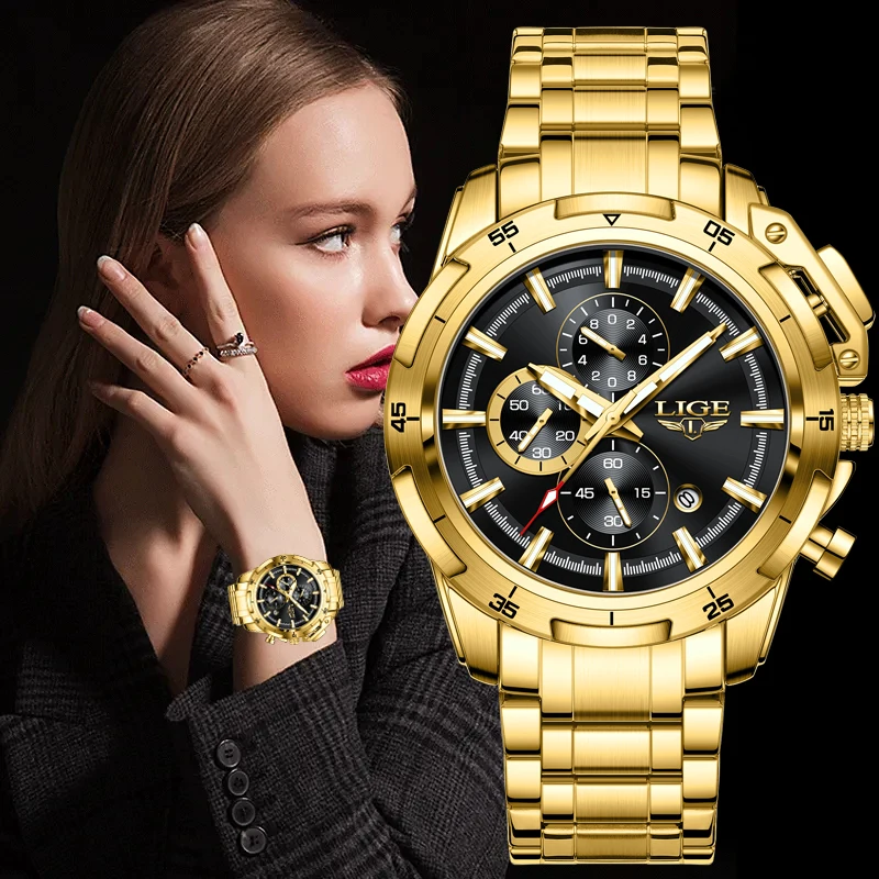 LIGE 2023 New Gold Watch For Women Fashion Watches Ladies Creative Steel Women\'s Bracelet Watches Female Waterproof Clock