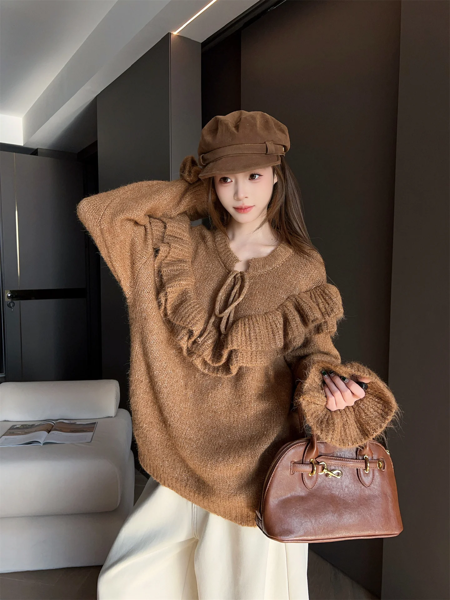 

Ретро-свитер свободного кроя для женщин: модный осенне-зимний универсальный топ в стиле Lazy Style для полных размеров, новинка