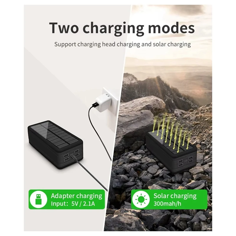 NEW-Solar Charger 10000 Mah Wireless Charging Large Capacity Mobile Phone Outdoor Camping Mobile Power Bank