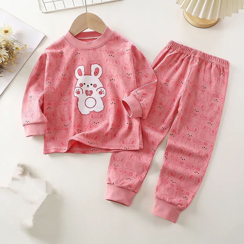 New Kids Boys Girls Pajama Sets Cartoon Print Long Sleeve Cute T-Shirt Tops with Pants Toddler Baby Sleeping Clothing Sets