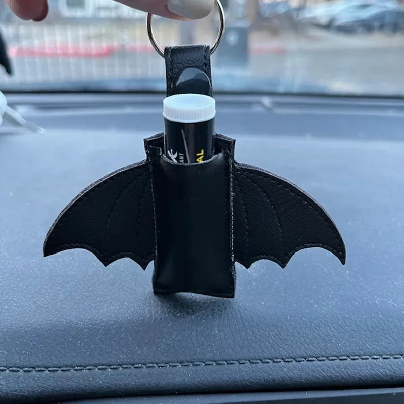 Bat Lipstick Lip Gloss Bag Keychain Holder PU Chapstick Pouch Key Ring Portable Lip Balm Bottle Packaging Cover Key Chain