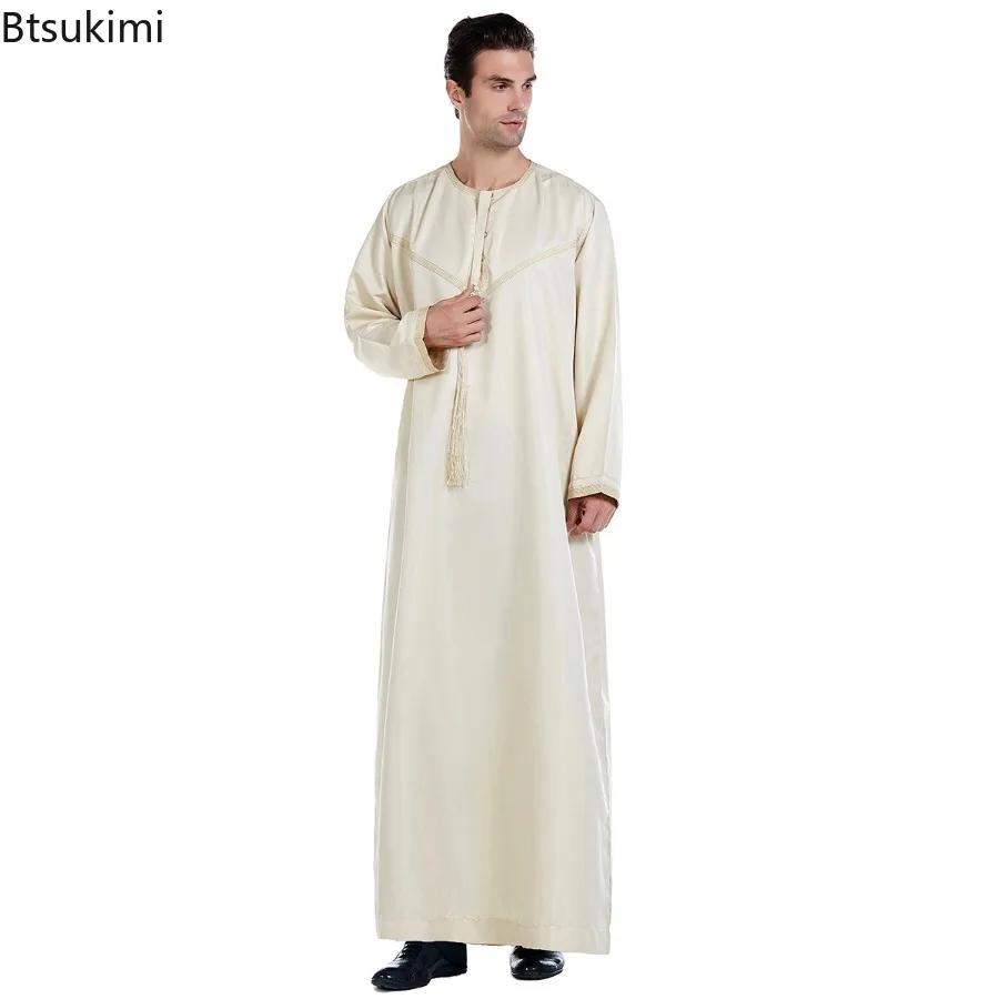 Muslim Fashion Abayas for Men Jubba Thobe Long Dress Pakistan Dubai Arab Kaftan Long Robes Islamic Clothing Ramadan Prayer Gowns