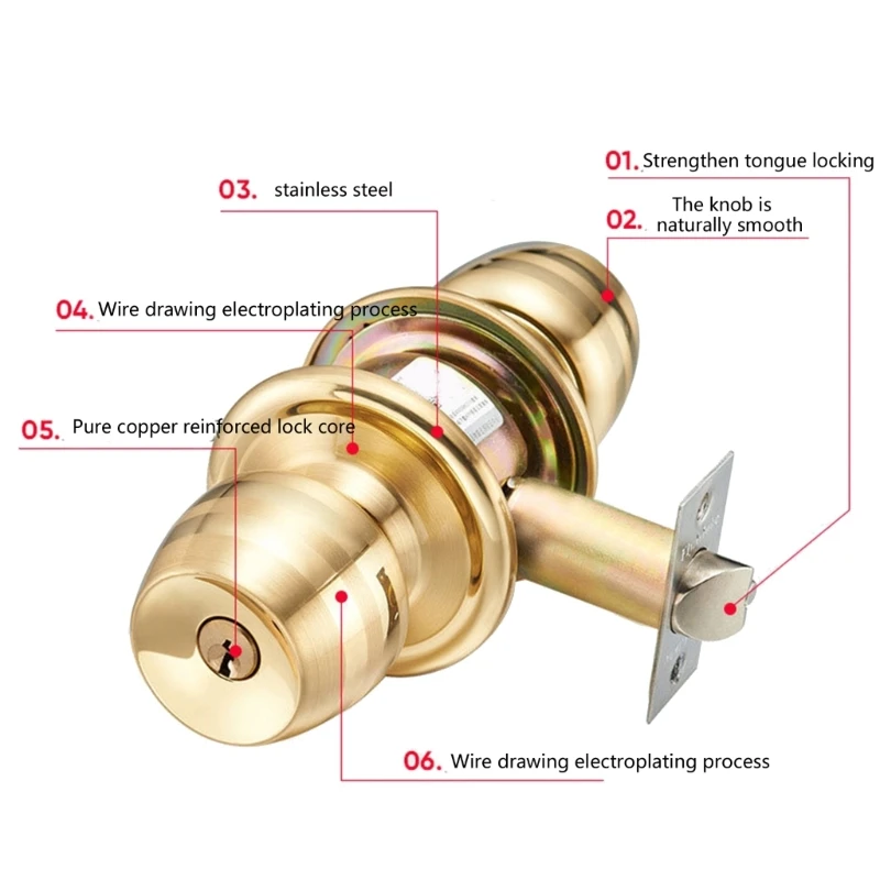 Brass Finished Keyed Entry Door Knob Reversible for Left or Right Handed door