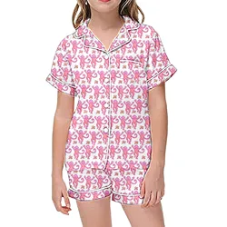 Conjunto de pijama de manga curta infantil, roupa de dormir, camisa e shorts, coelho estampado, gráfico, fofo, crianças, 2 peças