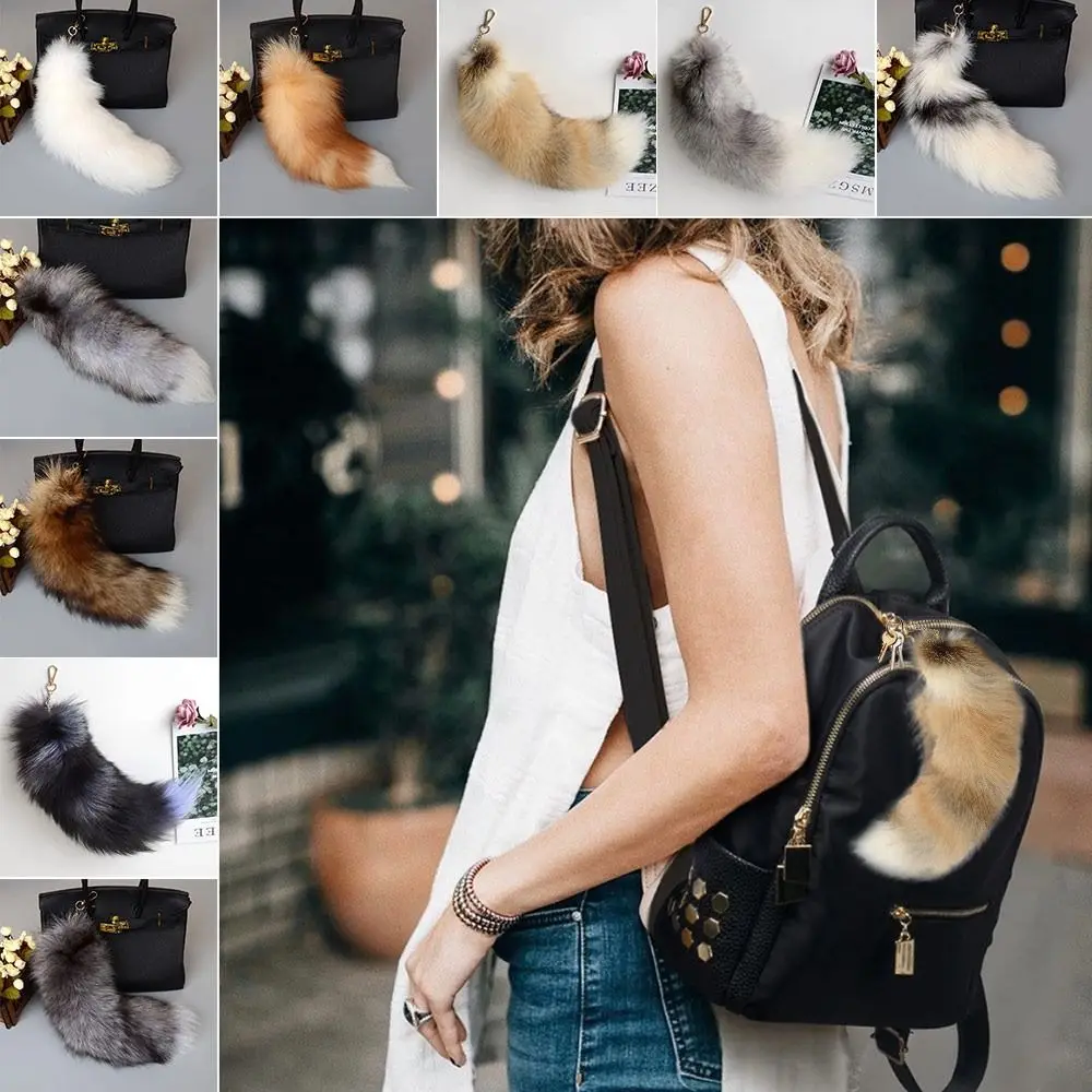 Cute Faux Fur Fake Fox Tail Pendant Animal Tail with Metal Clasp Fox Tail Keychain Soft Shaggy Faux Fur Tail Bag Decoration