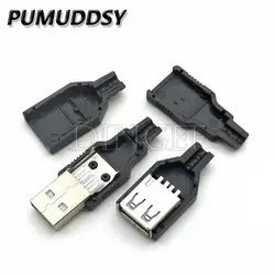 10pcs Type A Male Female USB 4 Pin Plug Socket Connector With Black Plastic Cover Type-A DIY Kits