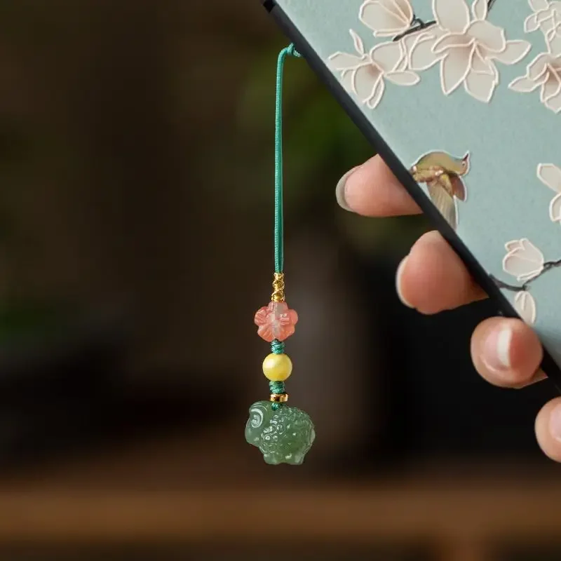 Natuurlijke Hetian Jade Dit Jaar Dierenriem Schapen Mobiele Telefoon Ketting Vrouwen Prachtige Schattige U Disk Bag Kleine Hanger Vriendin Cadeau