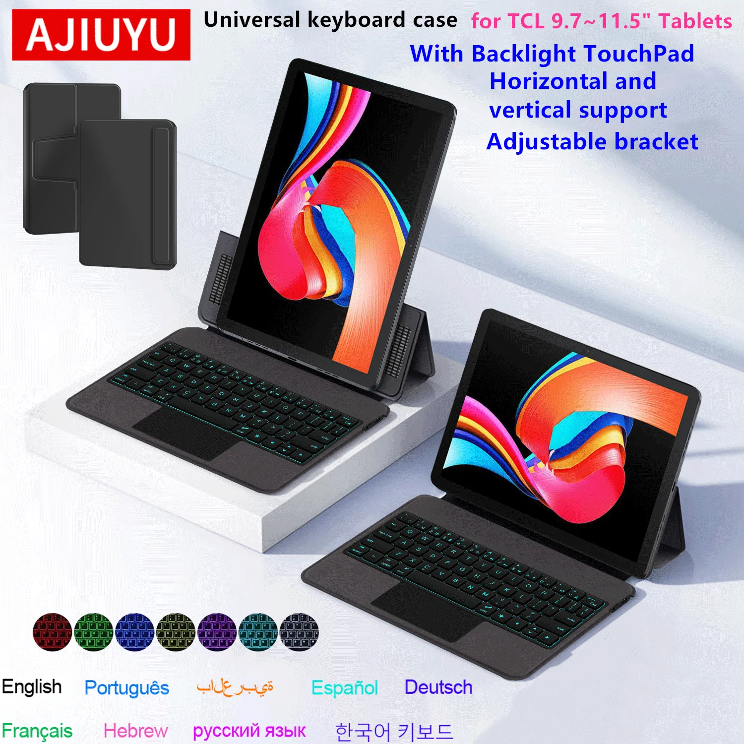 AJIUYU Touchpad Keyboard Case For TCL TAB 11 Gen 2 /TCL TAB 11 FE/Tab 10L Gen 2 10.1 11 Inch Tablet Backlit Keyboard Stand Cover