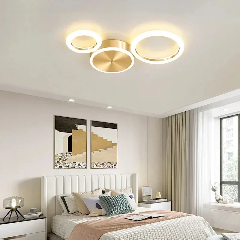 

Modern LED Ceiling Chandelier Simple Aluminum Lamp Golden Light for Living Room Bedroom Dining Circle Rings Decorative Lighting