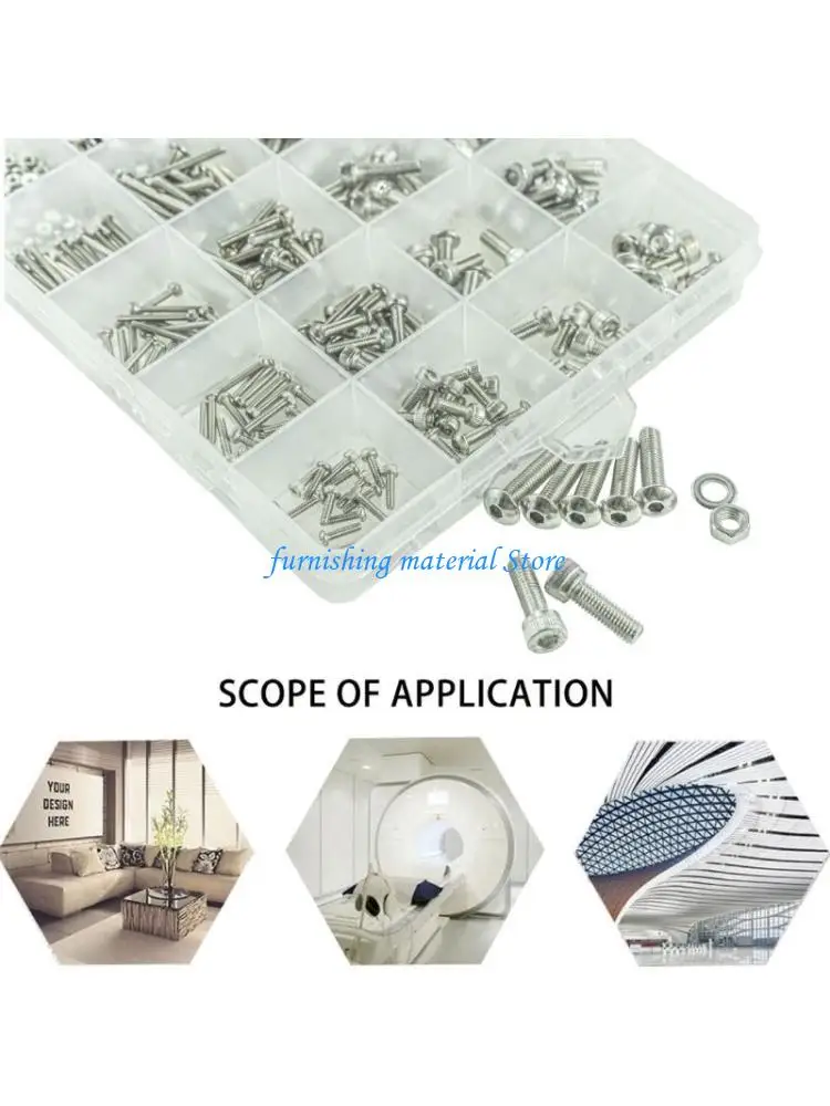 Y5GD 890Pcs Practical Metric Screw and Nut Assortment Set Stainless Steel Socket Head Caps with East Installion Designs